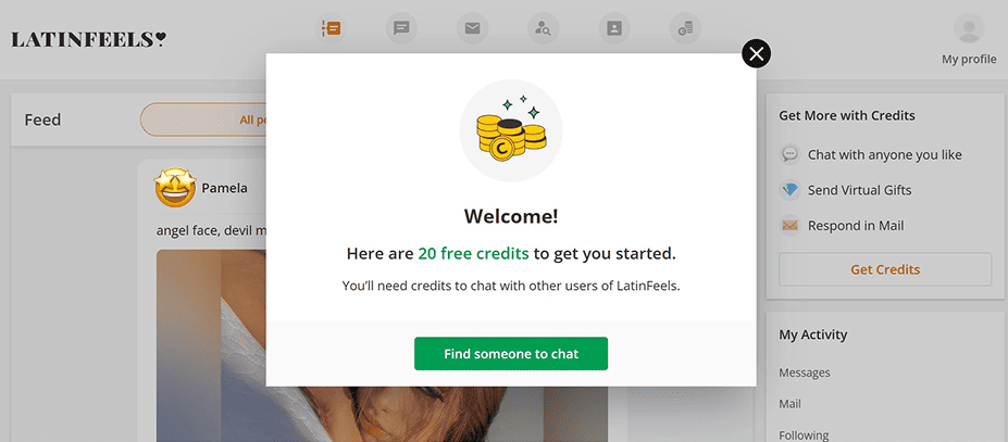 Get free LatinFeels credits for registration