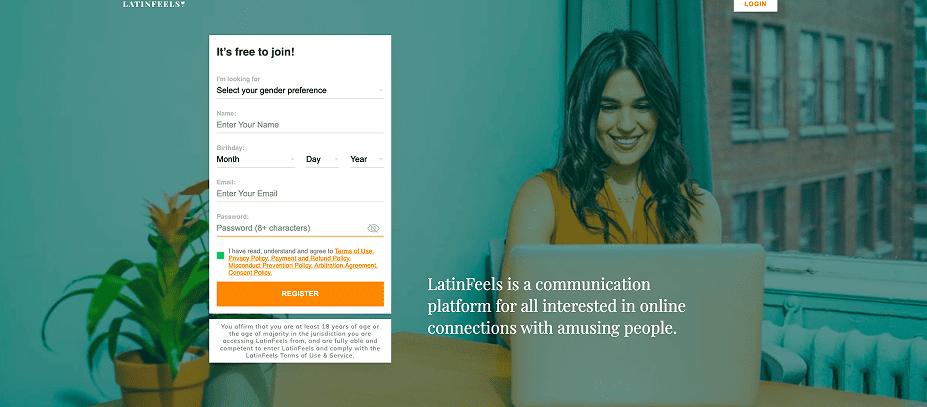 LatinFeels sign up form